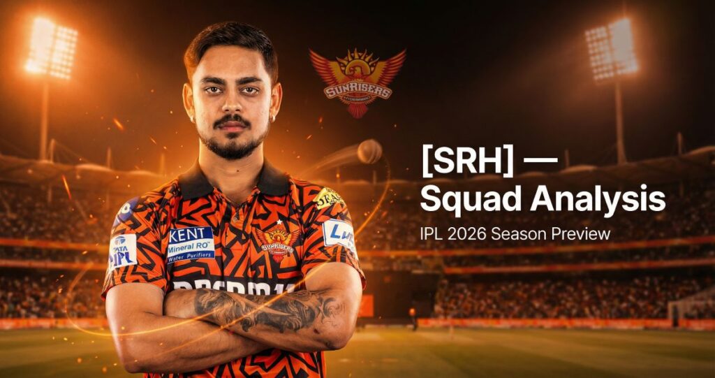 Real SRH player image enhanced with orange cinematic stadium lighting.