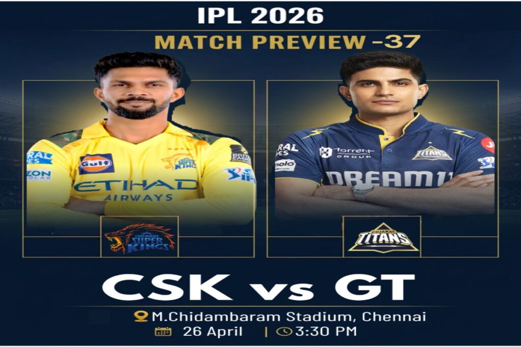 CSK vs GT Match prediction showing Ruturaj Gaikwad and Shubman Gill face off