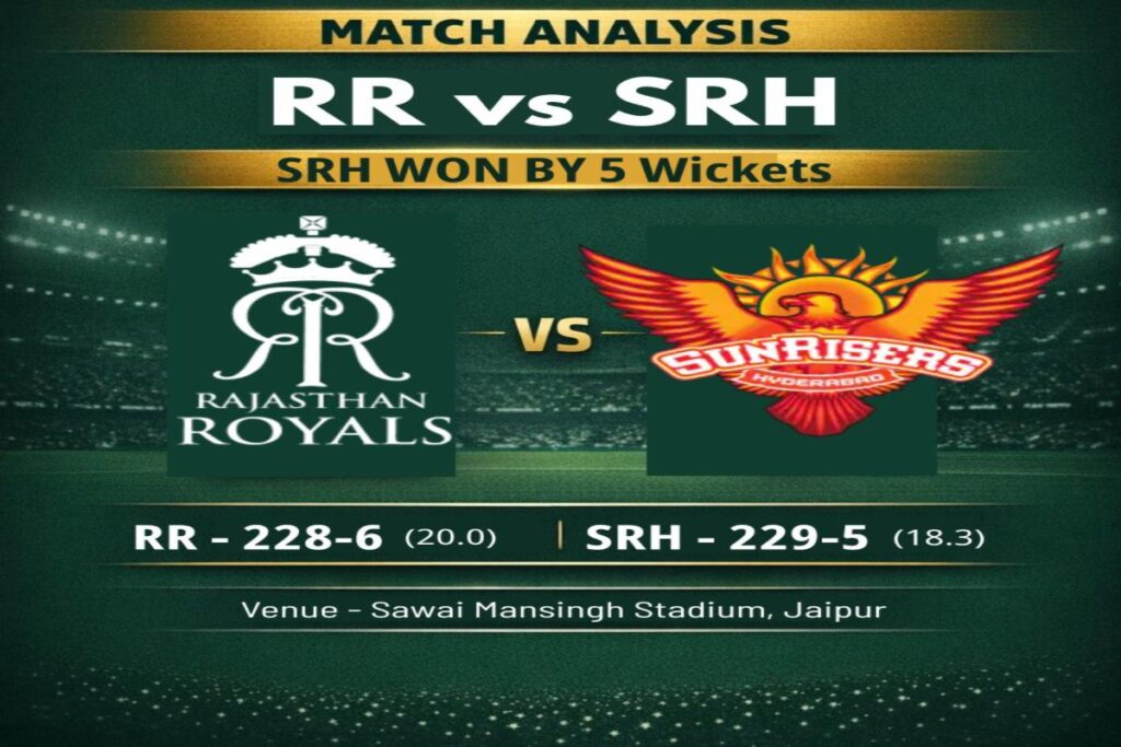 SRH vs RR Match Analysis showing Match Summary scorecard
