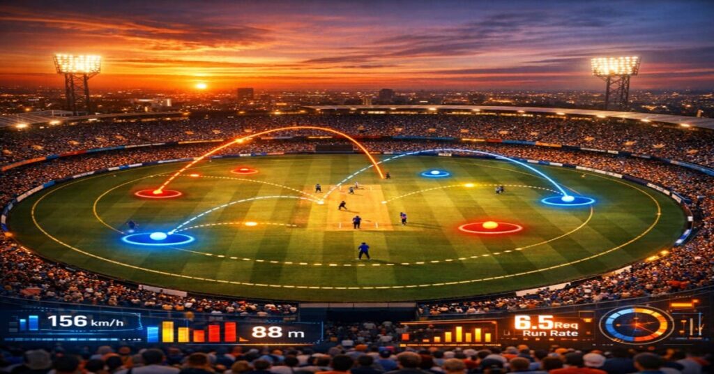 IPL 2026 tactical analysis showing cricket field with strategic player positions and data overlays